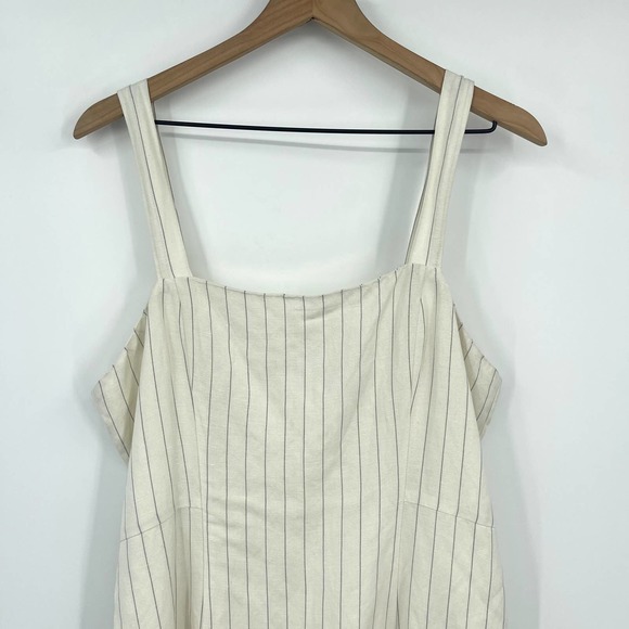 Club Monaco Striped Square Neck Mini Dress Sz 12 Off White Black Linen Blend NEW - Picture 3 of 13